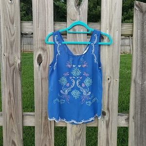 EMBROIDERED BLUE TANK